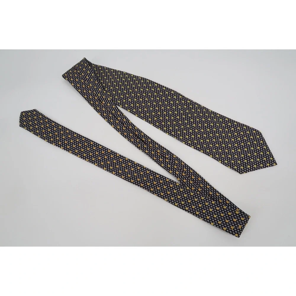 BRIONI Men's 100% Silk Necktie ITALY Luxury‎ Geometric Black Gray Yellow